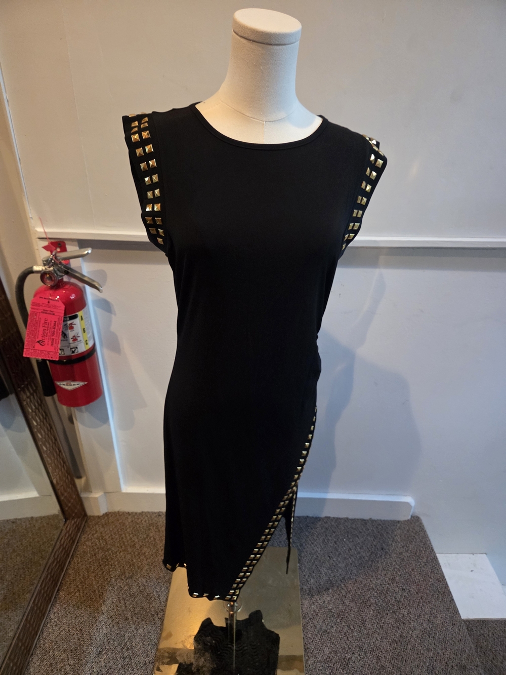 NWT Michael Kors Black Gold Studded Asymmetrical Dress P/M